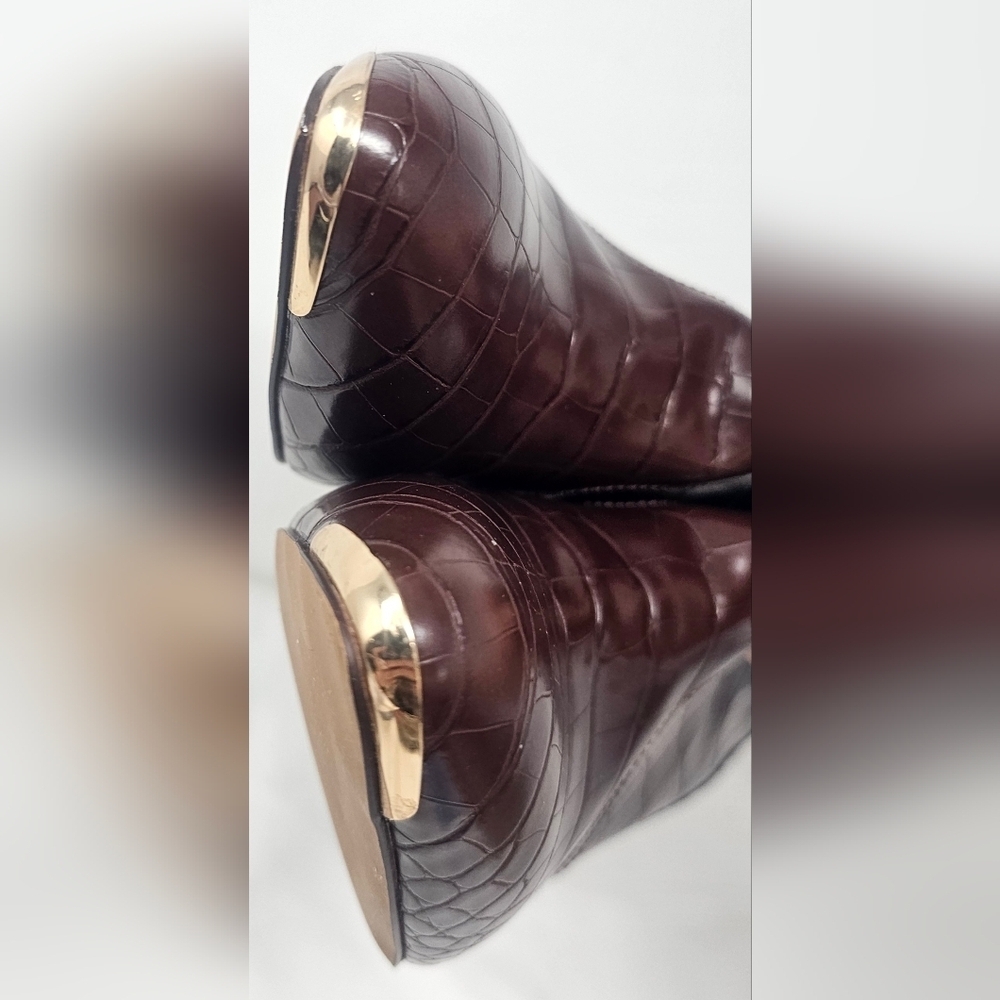 Nanette Lepore Women's Sage Faux Leather Brown Croc Cowboy Boots Size 9.5M - Picture 5 of 14